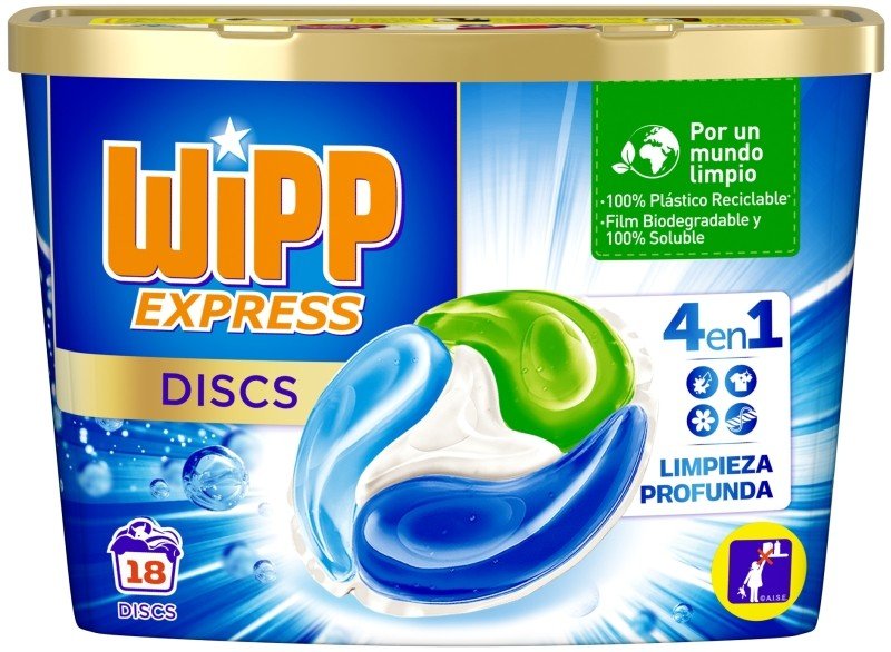 Wipp Express Discs Detergente en Cápsulas 4en1 18 Unidades