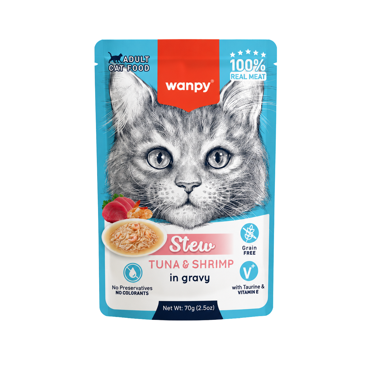 Wanpy Estofado Atún y Gambas para Gatos 70g